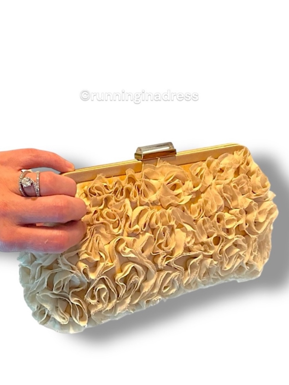 Franchi Champagne Floral Rosette Evening Clutch Bag Wedding Bridal Prom NWOT